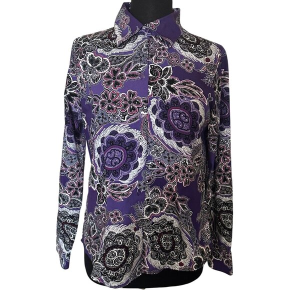 Women's Westbound Wrinkle-Free Purple Paisley Pattern Buttoned Blouse Size 8 - Picture 1 of 14